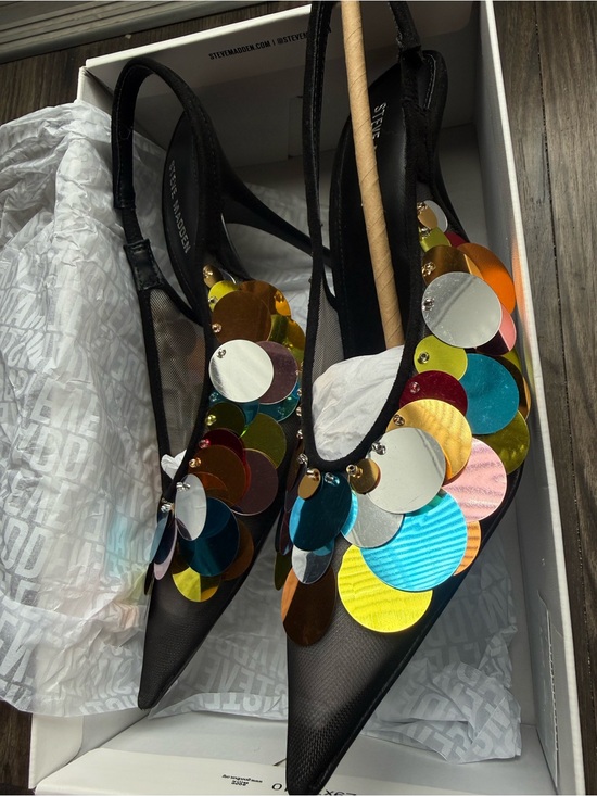 Steve Madden Shoes - Steve Madden Black Pointed Slingbacks with Multicolor Sequin Discs